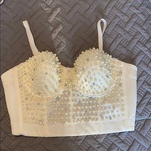 White beaded crop top